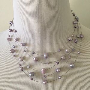 Lilac 5 strand freshwater pearl necklace w/earring